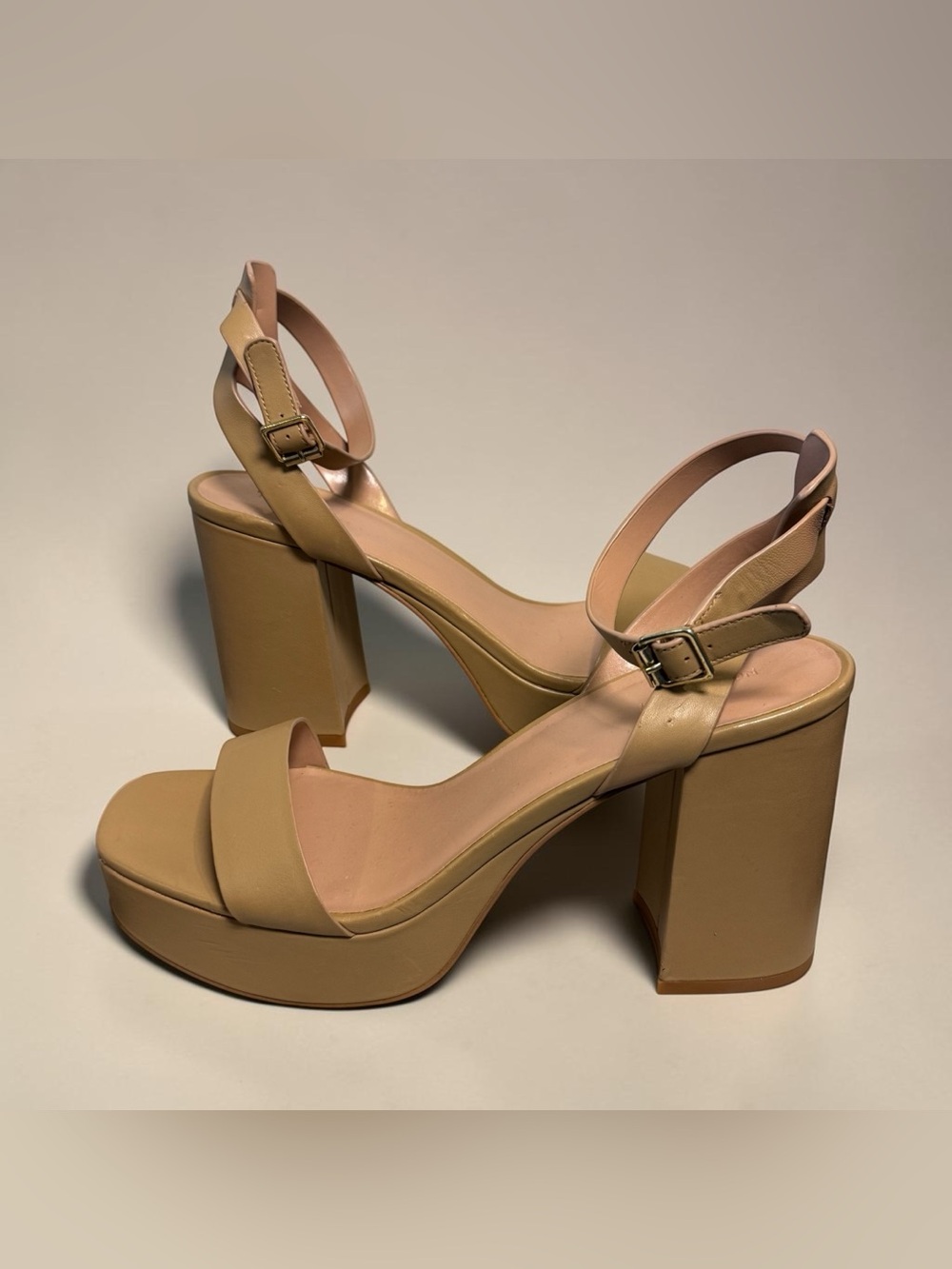 Nordstrom Women’s leather Platform Block Heel Sandals - Nude, size 10, NWOT